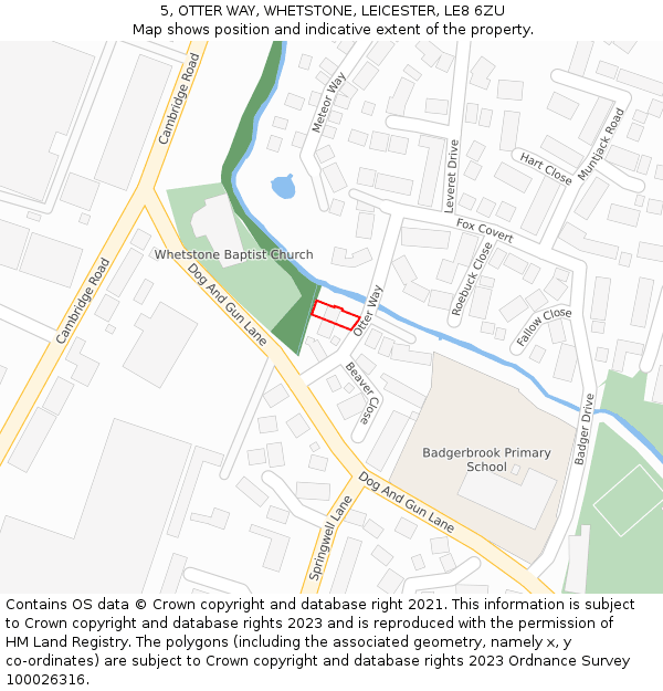 5, OTTER WAY, WHETSTONE, LEICESTER, LE8 6ZU: Location map and indicative extent of plot