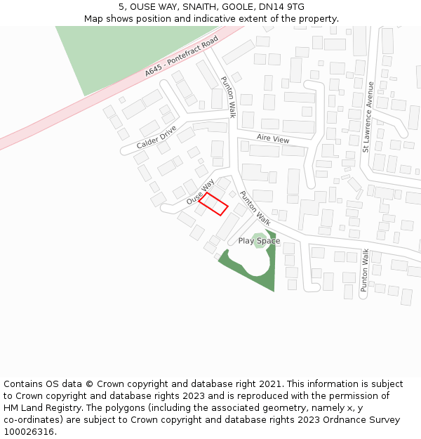 5, OUSE WAY, SNAITH, GOOLE, DN14 9TG: Location map and indicative extent of plot