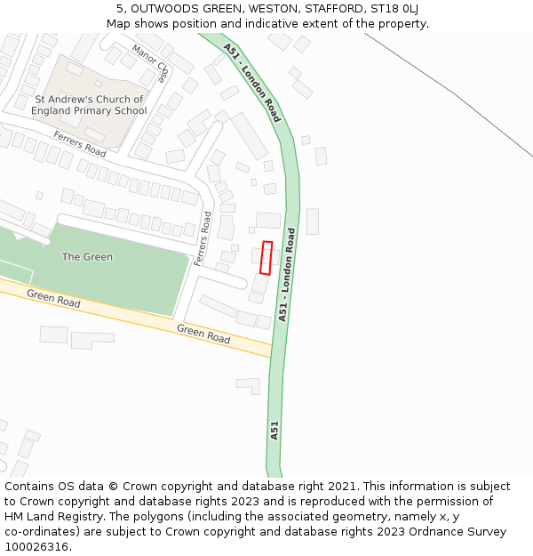 5, OUTWOODS GREEN, WESTON, STAFFORD, ST18 0LJ: Location map and indicative extent of plot