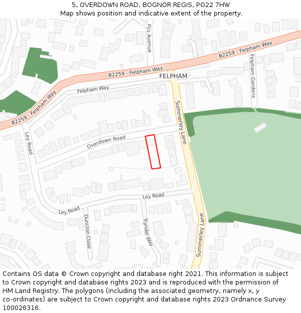 5, OVERDOWN ROAD, BOGNOR REGIS, PO22 7HW: Location map and indicative extent of plot