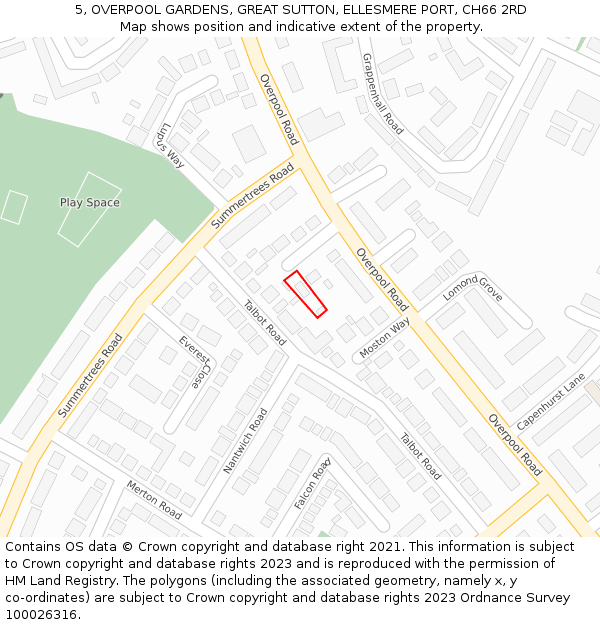 5, OVERPOOL GARDENS, GREAT SUTTON, ELLESMERE PORT, CH66 2RD: Location map and indicative extent of plot