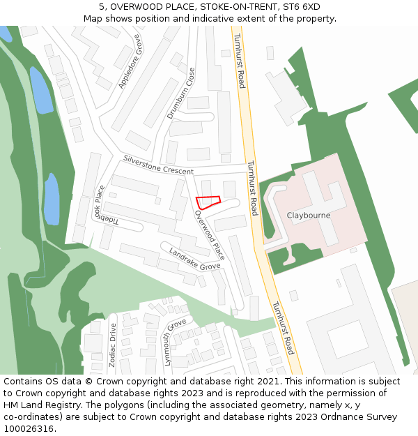 5, OVERWOOD PLACE, STOKE-ON-TRENT, ST6 6XD: Location map and indicative extent of plot