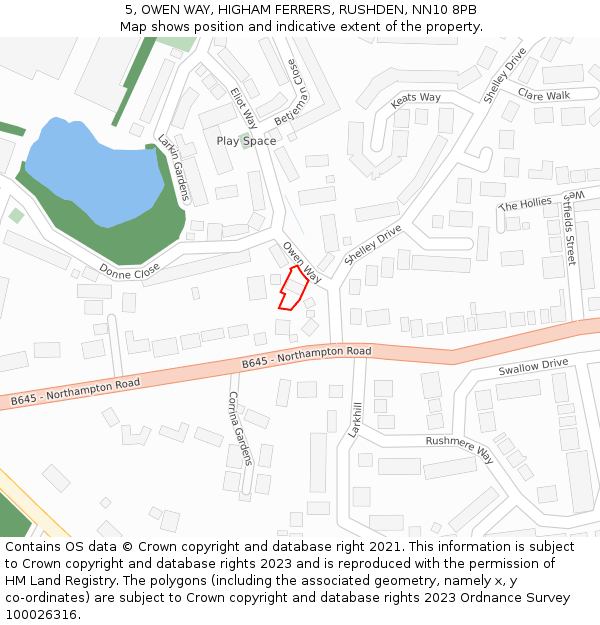 5, OWEN WAY, HIGHAM FERRERS, RUSHDEN, NN10 8PB: Location map and indicative extent of plot