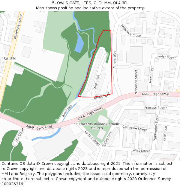 5, OWLS GATE, LEES, OLDHAM, OL4 3FL: Location map and indicative extent of plot