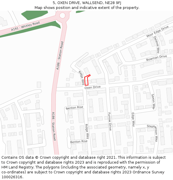 5, OXEN DRIVE, WALLSEND, NE28 9FJ: Location map and indicative extent of plot