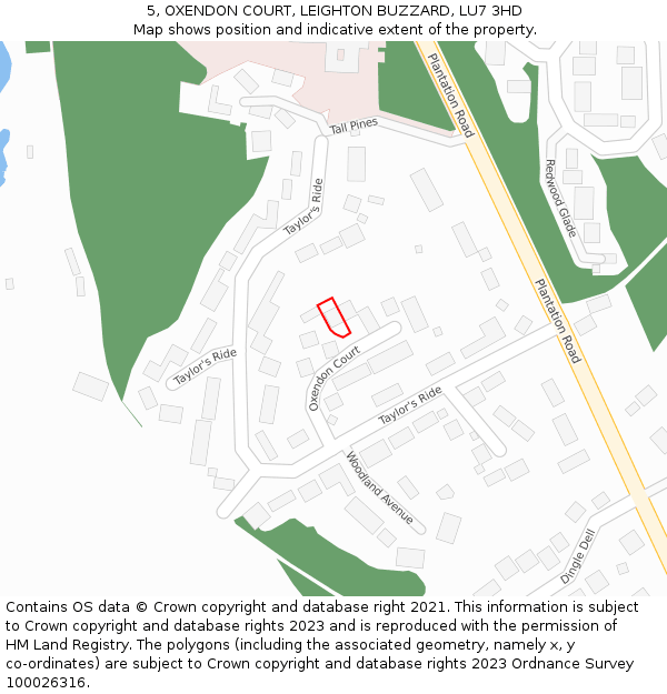 5, OXENDON COURT, LEIGHTON BUZZARD, LU7 3HD: Location map and indicative extent of plot