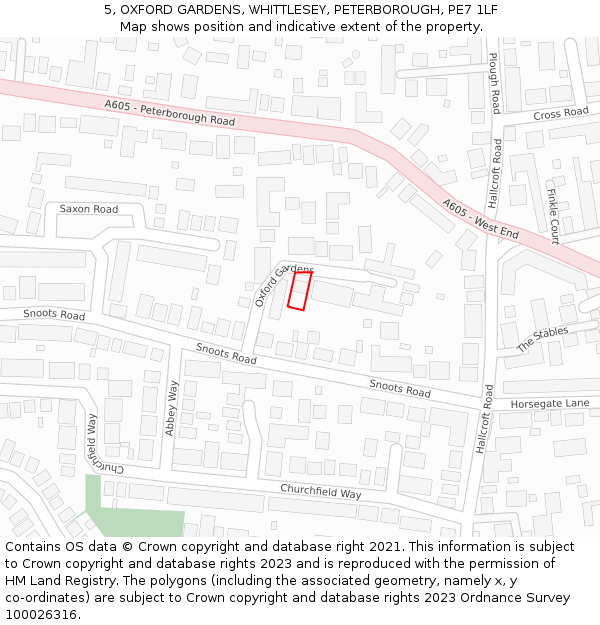 5, OXFORD GARDENS, WHITTLESEY, PETERBOROUGH, PE7 1LF: Location map and indicative extent of plot