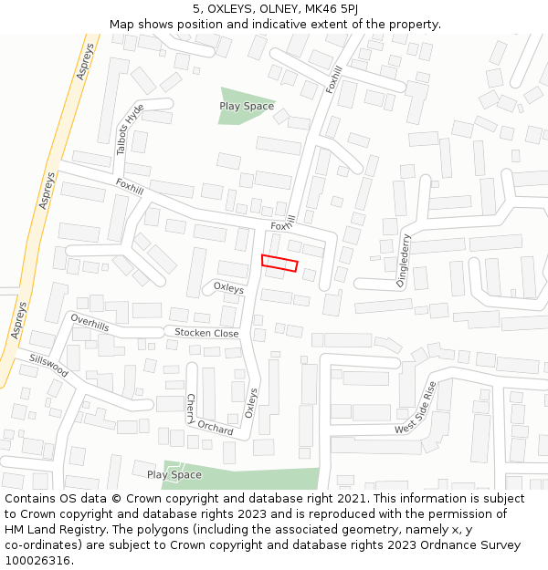5, OXLEYS, OLNEY, MK46 5PJ: Location map and indicative extent of plot