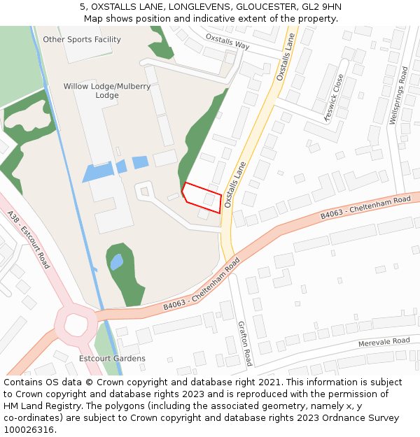 5, OXSTALLS LANE, LONGLEVENS, GLOUCESTER, GL2 9HN: Location map and indicative extent of plot