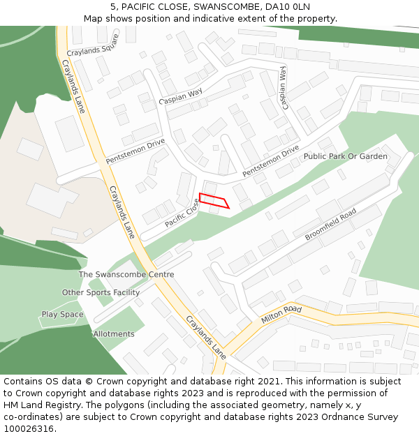 5, PACIFIC CLOSE, SWANSCOMBE, DA10 0LN: Location map and indicative extent of plot