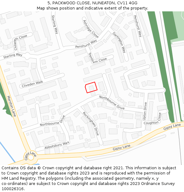5, PACKWOOD CLOSE, NUNEATON, CV11 4GG: Location map and indicative extent of plot