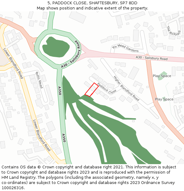 5, PADDOCK CLOSE, SHAFTESBURY, SP7 8DD: Location map and indicative extent of plot