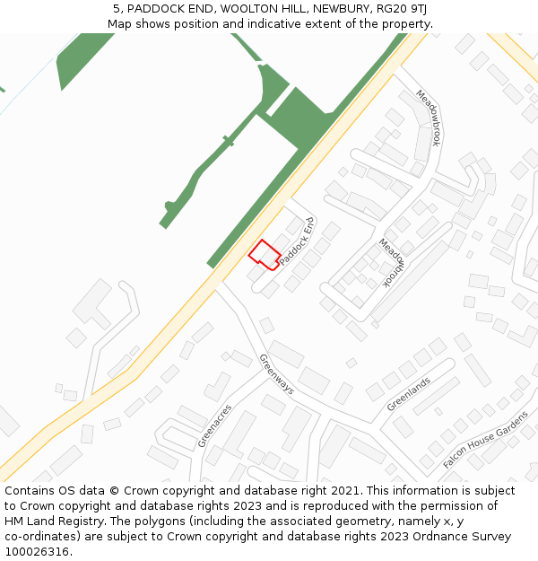 5, PADDOCK END, WOOLTON HILL, NEWBURY, RG20 9TJ: Location map and indicative extent of plot