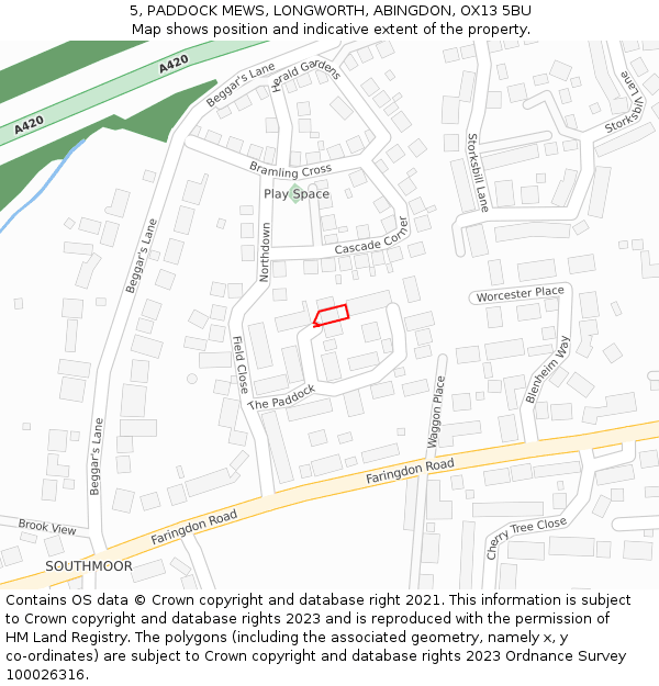 5, PADDOCK MEWS, LONGWORTH, ABINGDON, OX13 5BU: Location map and indicative extent of plot