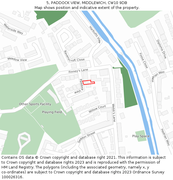 5, PADDOCK VIEW, MIDDLEWICH, CW10 9DB: Location map and indicative extent of plot