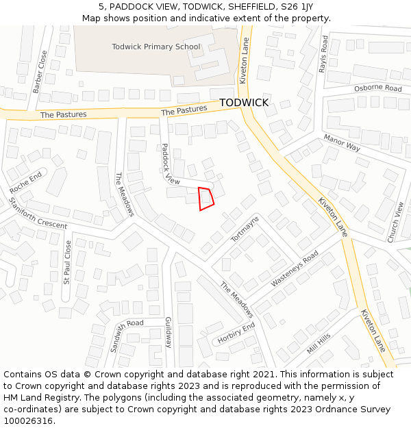 5, PADDOCK VIEW, TODWICK, SHEFFIELD, S26 1JY: Location map and indicative extent of plot