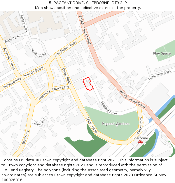 5, PAGEANT DRIVE, SHERBORNE, DT9 3LP: Location map and indicative extent of plot