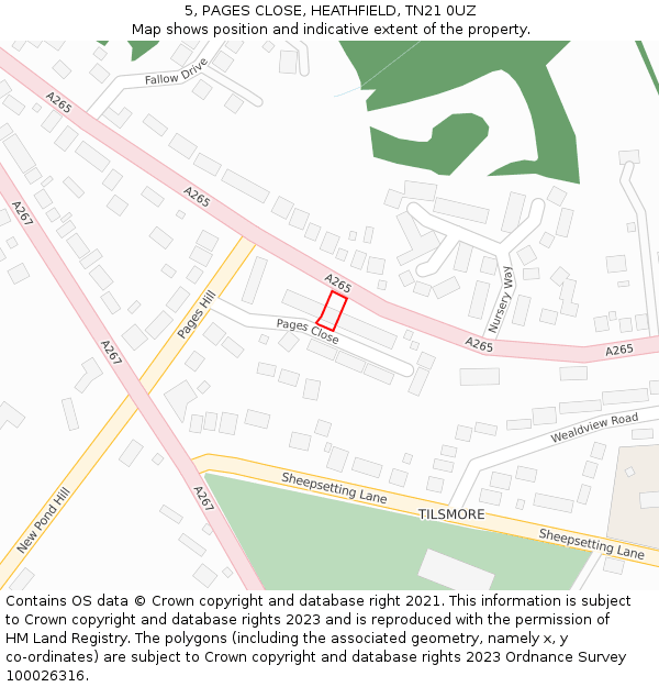 5, PAGES CLOSE, HEATHFIELD, TN21 0UZ: Location map and indicative extent of plot