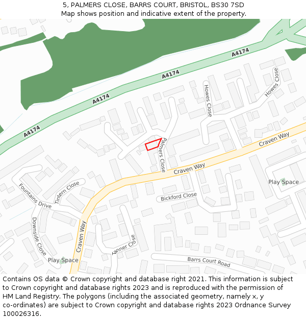 5, PALMERS CLOSE, BARRS COURT, BRISTOL, BS30 7SD: Location map and indicative extent of plot