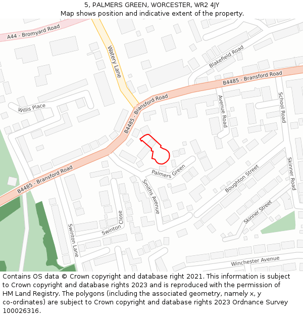 5, PALMERS GREEN, WORCESTER, WR2 4JY: Location map and indicative extent of plot