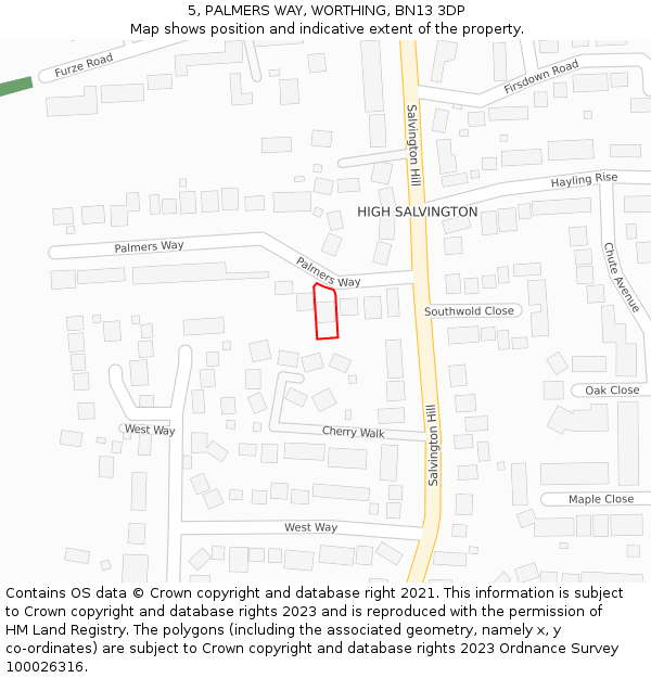 5, PALMERS WAY, WORTHING, BN13 3DP: Location map and indicative extent of plot