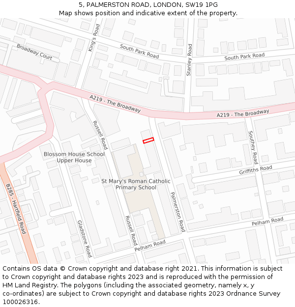 5, PALMERSTON ROAD, LONDON, SW19 1PG: Location map and indicative extent of plot