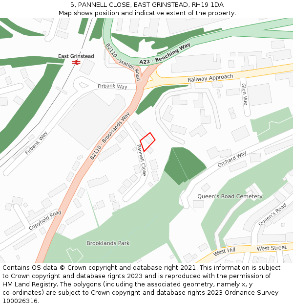 5, PANNELL CLOSE, EAST GRINSTEAD, RH19 1DA: Location map and indicative extent of plot