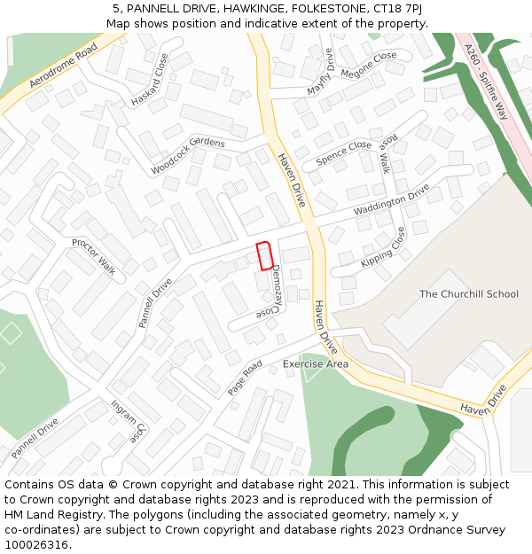 5, PANNELL DRIVE, HAWKINGE, FOLKESTONE, CT18 7PJ: Location map and indicative extent of plot