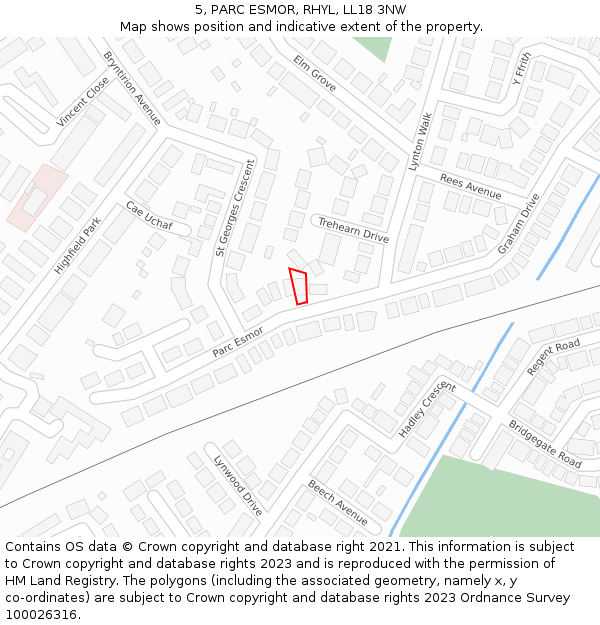 5, PARC ESMOR, RHYL, LL18 3NW: Location map and indicative extent of plot