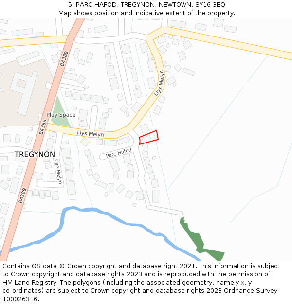 5, PARC HAFOD, TREGYNON, NEWTOWN, SY16 3EQ: Location map and indicative extent of plot