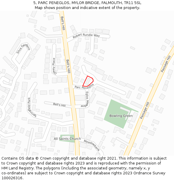 5, PARC PENEGLOS, MYLOR BRIDGE, FALMOUTH, TR11 5SL: Location map and indicative extent of plot