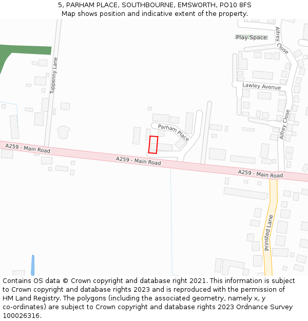 5, PARHAM PLACE, SOUTHBOURNE, EMSWORTH, PO10 8FS: Location map and indicative extent of plot