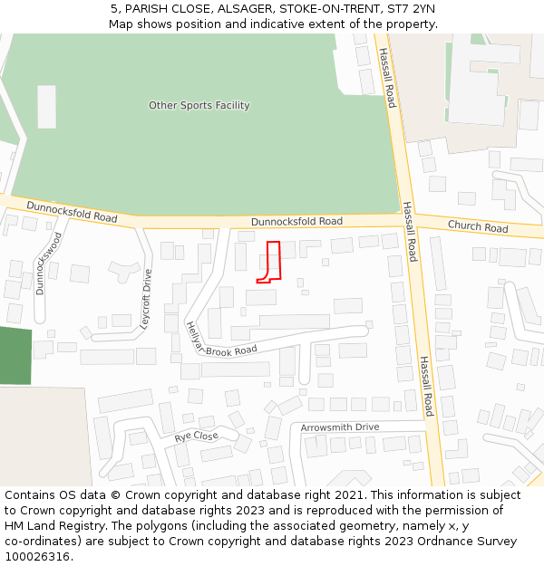 5, PARISH CLOSE, ALSAGER, STOKE-ON-TRENT, ST7 2YN: Location map and indicative extent of plot