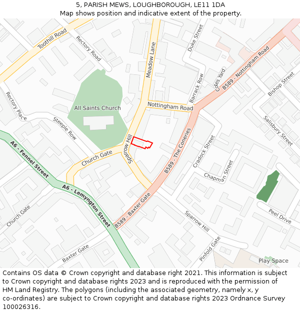 5, PARISH MEWS, LOUGHBOROUGH, LE11 1DA: Location map and indicative extent of plot