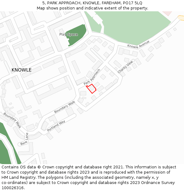 5, PARK APPROACH, KNOWLE, FAREHAM, PO17 5LQ: Location map and indicative extent of plot