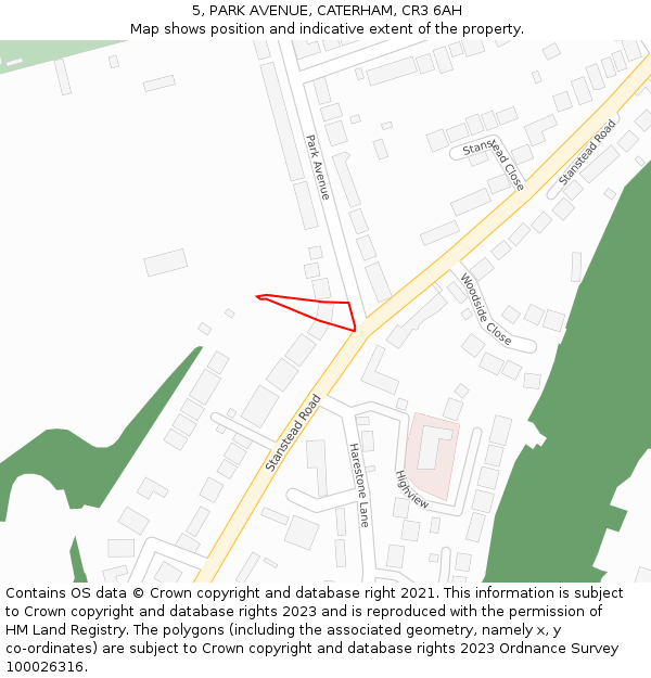 5, PARK AVENUE, CATERHAM, CR3 6AH: Location map and indicative extent of plot