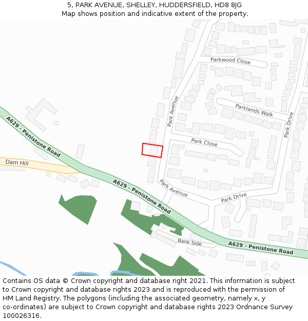 5, PARK AVENUE, SHELLEY, HUDDERSFIELD, HD8 8JG: Location map and indicative extent of plot