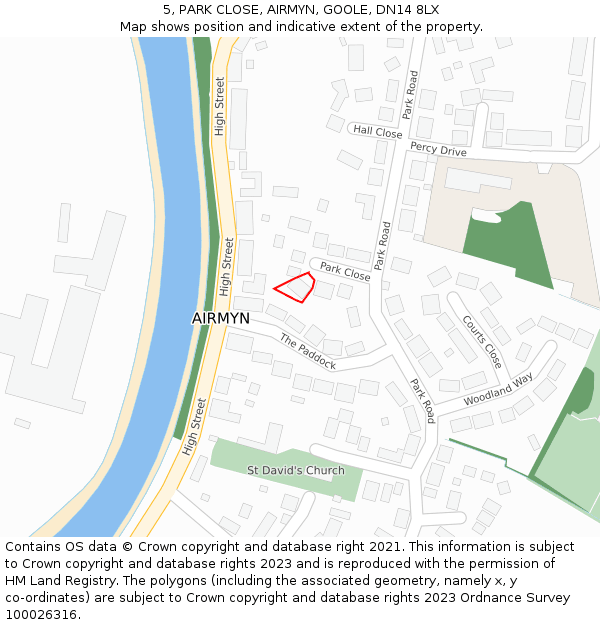 5, PARK CLOSE, AIRMYN, GOOLE, DN14 8LX: Location map and indicative extent of plot