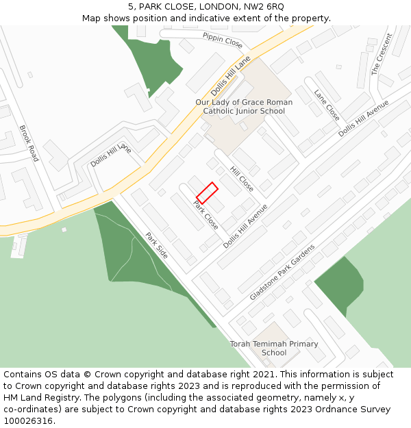 5, PARK CLOSE, LONDON, NW2 6RQ: Location map and indicative extent of plot