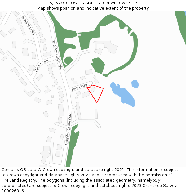 5, PARK CLOSE, MADELEY, CREWE, CW3 9HP: Location map and indicative extent of plot