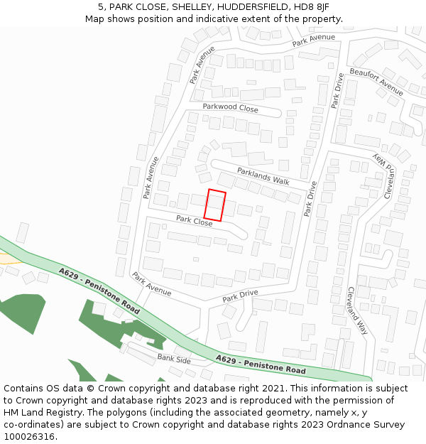 5, PARK CLOSE, SHELLEY, HUDDERSFIELD, HD8 8JF: Location map and indicative extent of plot