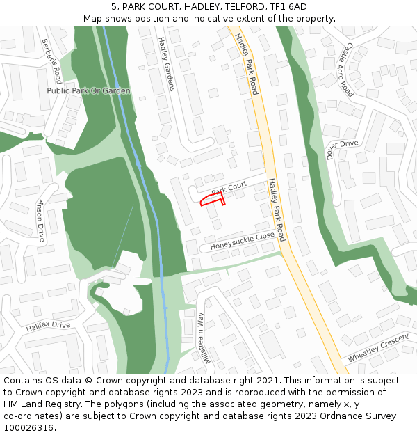5, PARK COURT, HADLEY, TELFORD, TF1 6AD: Location map and indicative extent of plot