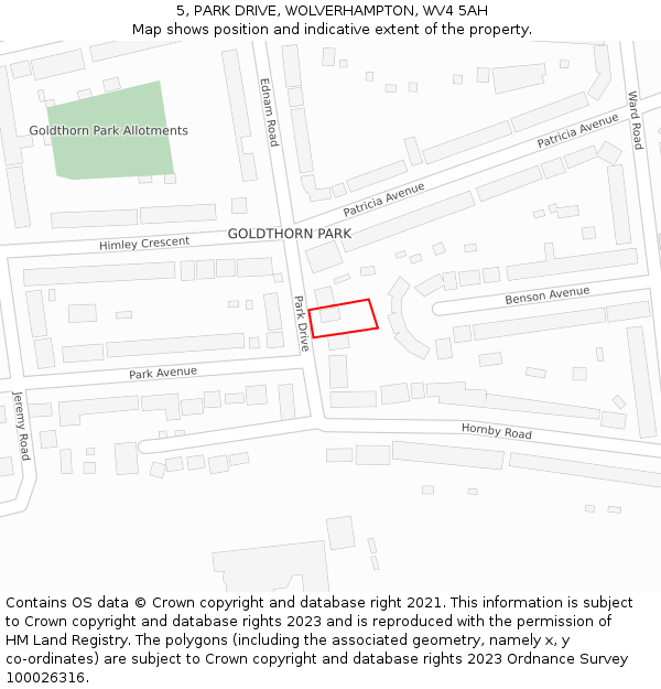 5, PARK DRIVE, WOLVERHAMPTON, WV4 5AH: Location map and indicative extent of plot