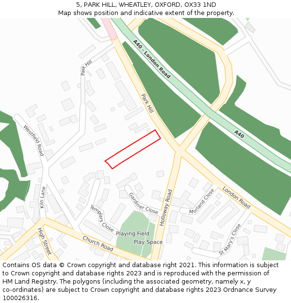 5, PARK HILL, WHEATLEY, OXFORD, OX33 1ND: Location map and indicative extent of plot