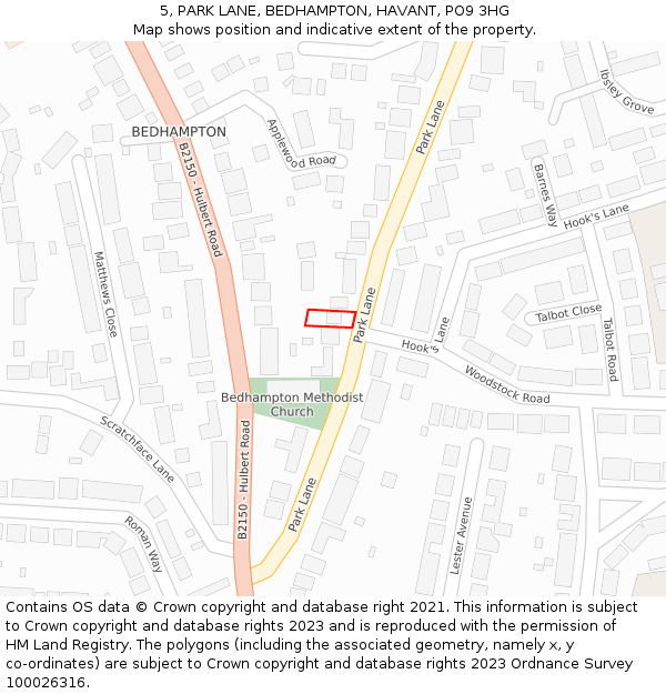 5, PARK LANE, BEDHAMPTON, HAVANT, PO9 3HG: Location map and indicative extent of plot