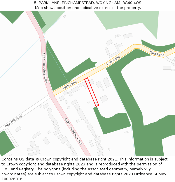 5, PARK LANE, FINCHAMPSTEAD, WOKINGHAM, RG40 4QS: Location map and indicative extent of plot
