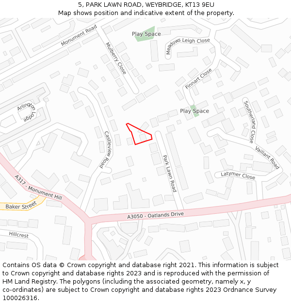 5, PARK LAWN ROAD, WEYBRIDGE, KT13 9EU: Location map and indicative extent of plot