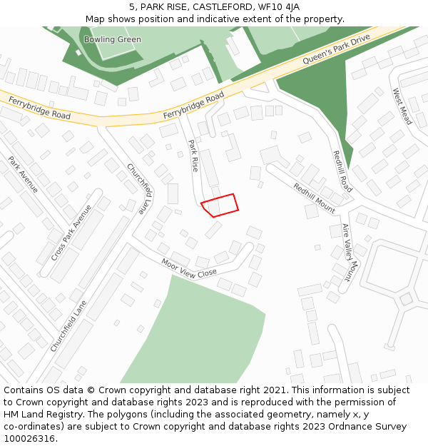 5, PARK RISE, CASTLEFORD, WF10 4JA: Location map and indicative extent of plot