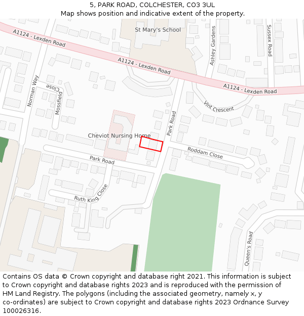 5, PARK ROAD, COLCHESTER, CO3 3UL: Location map and indicative extent of plot