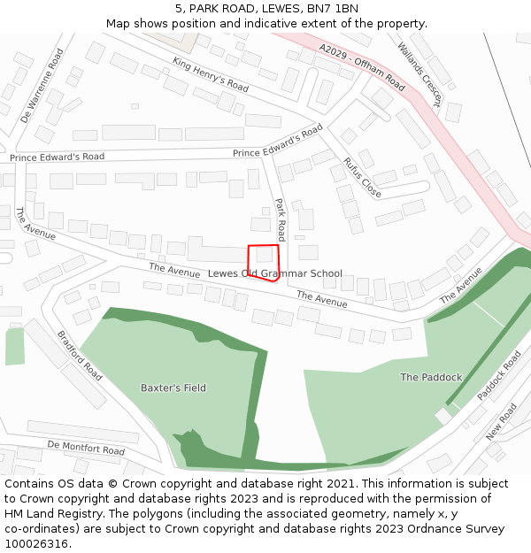 5, PARK ROAD, LEWES, BN7 1BN: Location map and indicative extent of plot